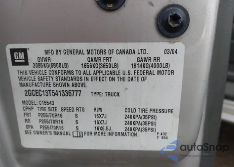 2004 Chevrolet Silverado 1500 Ls из США, поврежденный, VIN 2GCEC13T541336777